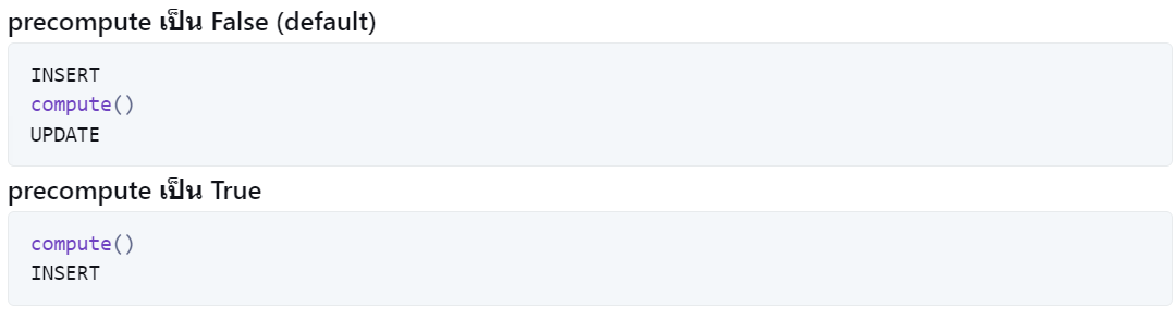 Odoo - Business Features Odoo 16 ใน Computed field มีการเพิ่ม parameters ใหม่เข้ามาที่ชื่อว่า precompute เพื่อลดจำนวนการ qurey ลง